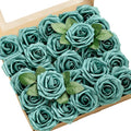 Ling's moment Artificial Flowers 25Pcs Turquoise Roses Decor w/Stems,3" Real Touch DIY Foam Floral for Wedding Bouquet/Centerpieces, Outdoors Party Backdrop, Room/Table, and Garden/Pot Decorations
