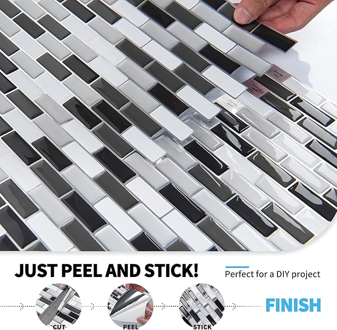 Art3d 6-Sheet (Pack Of 6) Wall Panel Marble, Black/White