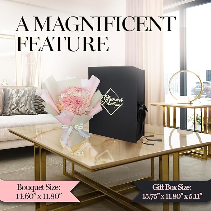 GLAMOUR BOUTIQUE Preserved Flowers Bouquet - Flowers Forever in a Box with Hydrangeas & More, Gift Ready for Anniversary, Birthday, Mother's Day, Long-Lasting 1-3 Years - Pink