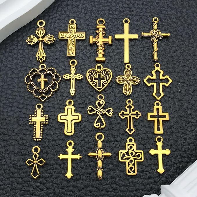 WOCRAFT 60pcs Antique Gold Cross Bracelet Charms for Jewelry Making Sets DIY Necklace Bracelet Keychain Crafting Charms Kit Craft Supplies (SN906)