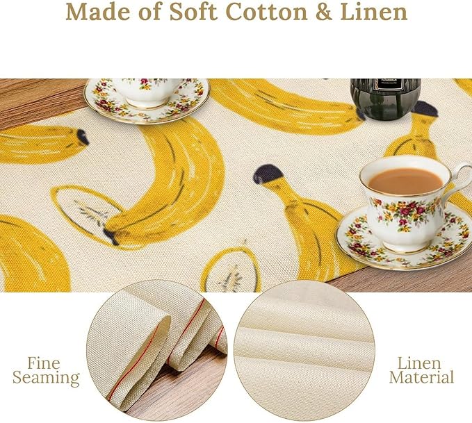 Banana Table Runner, Kitchen Dining Table Decor, Watercolor Tropical Fruit Palm Leaves Table Runners for Indoor Outdoor Home Farmhouse Holiday Wedding Birthday Party Decoration, 13 x60 in