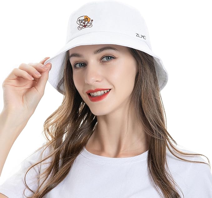 ZLYC Unisex Fashion Embroidered Bucket Hat Summer Fisherman Cap for Men Women