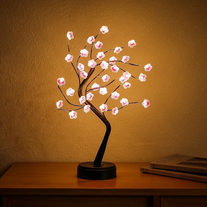 Cherry Blossom Tree Lamp, 18inch 36 Led Bonsai Tree Lights, Battery/USB Operated Japanese Decor Night Lights for Christmas Indoor Decorations Bedroom Home Gift Idea,Warm White