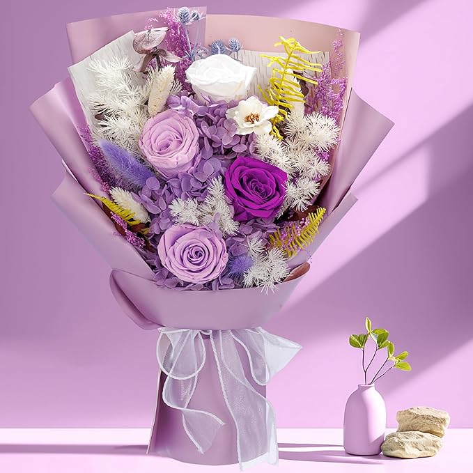 Flowers Gifts for Mom, Flower for Delivery, Preserved Roses Bouquets, Birthday Gifts for Women, Mothers Day Flowers for Wife (Purple)