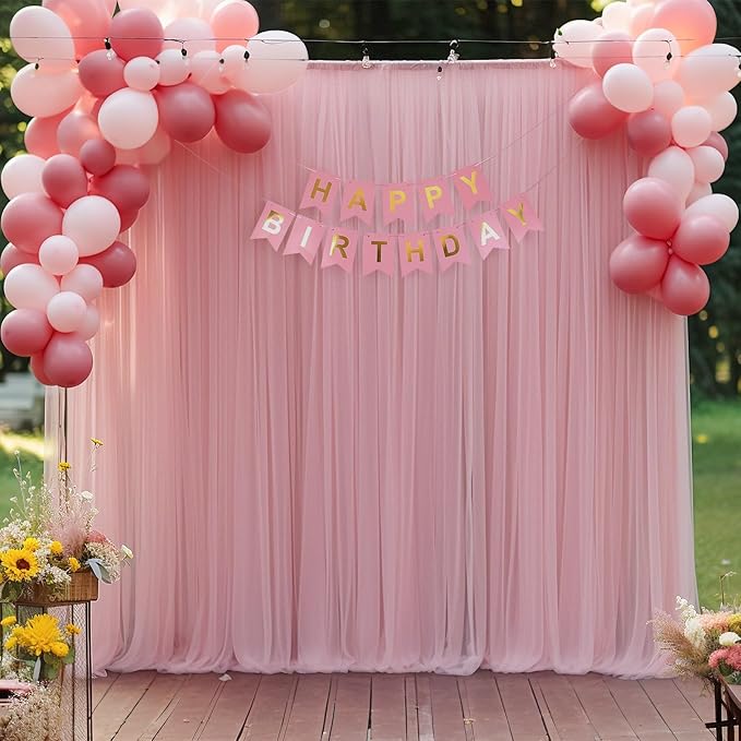 20ft X 10ft Dusty Rose Tulle Backdrop Curtain for Parites, Sheer Backdrop Curtains Fabric Drapes for Wedding Ceremony Arch Party Stage Decorations