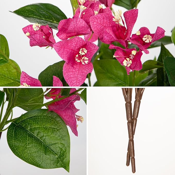 Hollyone 2Pcs Bougainvillea Artificial Flowers Bouquets Rose Red Fake Flower Silk Flowers with Long Stem Floral Arrangements Faux Bougainvillea Plant for DIY Wedding Party Centerpieces Home Decor