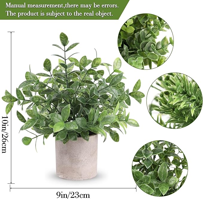 Der Rose 3 Pack Mini Potted Fake Plants Artificial Plastic Eucalyptus Plants Centerpieces for Table Home Office Desk Accessories Farmhouse Room Classroom Decor