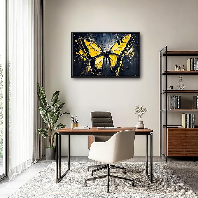 Butterfly Large Wall Art Framed Wall Decor for Living Room Black Butterfly Pictures Oversized Canvas Print Painting Modern Extra Large Framed Artwork for Bedroom Office Home Decor 36"x24"
