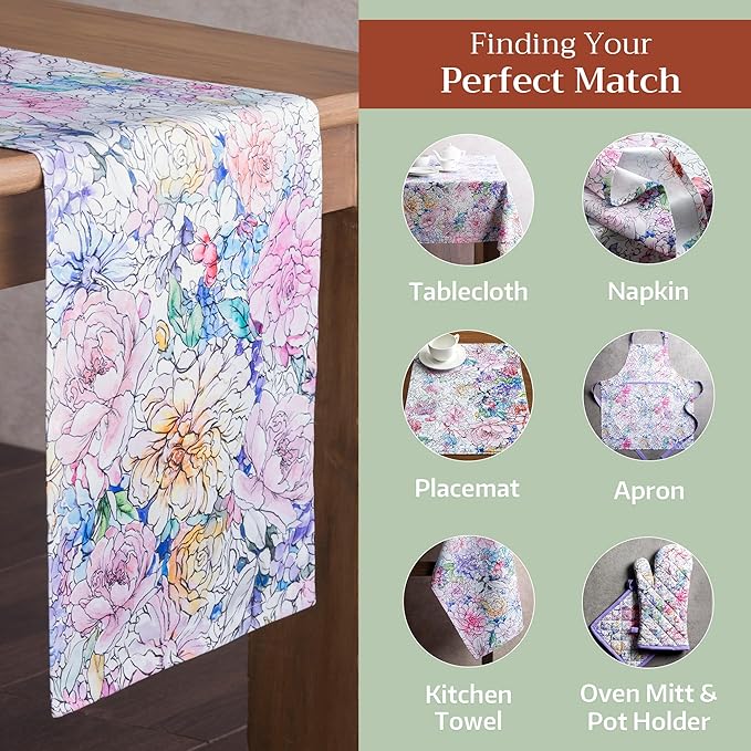 Maison d' Hermine Table Runner 100% Cotton Single Layer Table Runners 72 inches Long Decorative for Kitchen Dining Party Baby Shower Wedding Bridal Shower Spring Summer (Floral Love, 14.50" x 72")