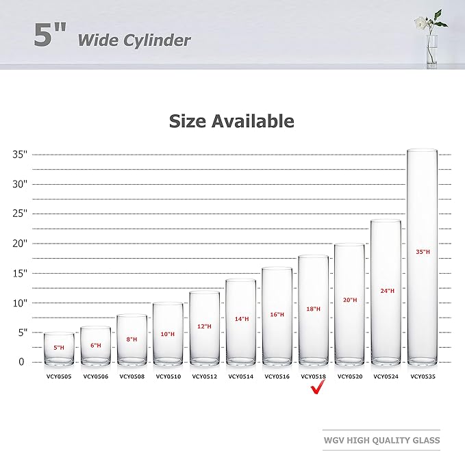 WGV Cylinder Vase, Diameter 5", Height 18", Clear Glass Floral Planter Container, Tall Centerpiece Arrangement for Wedding Party Event Home Office Decor, 1 Piece
