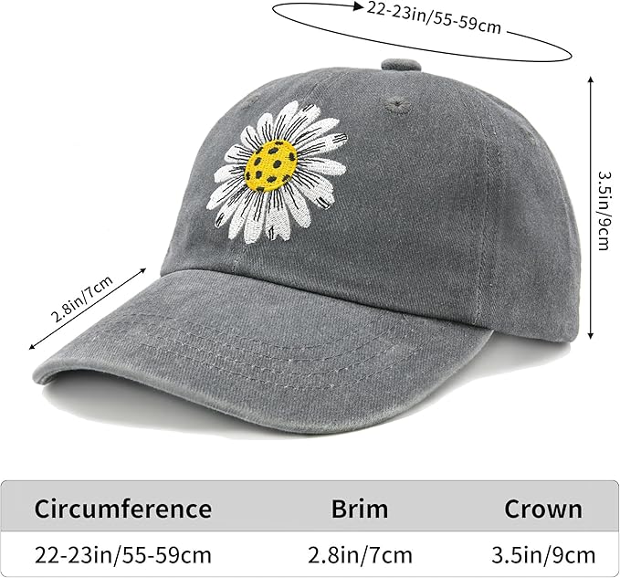 Waldeal Pickleball Hat for Women, Ajustable Embroidered Daisy Washed Denim Baseball Cap