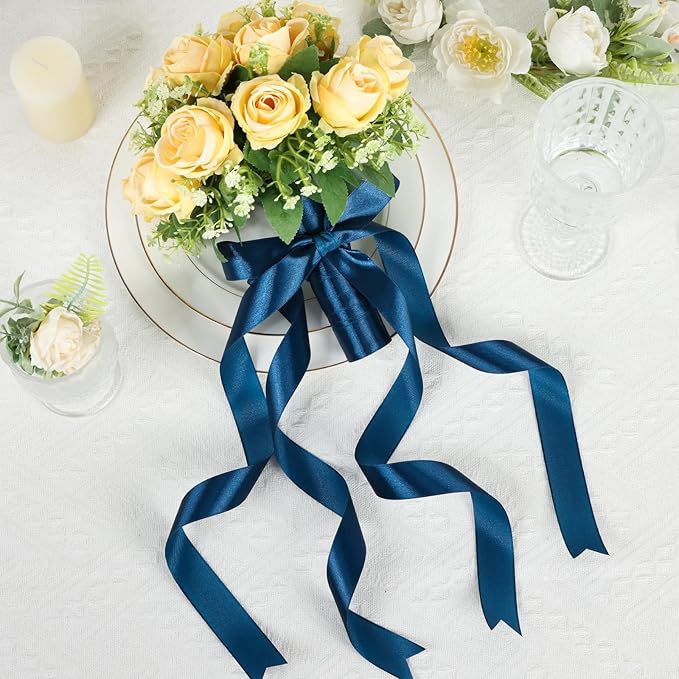 Navy Blue Ribbon 1 Inch 60 Yards, Dark Blue Satin Ribbon for Flower Bouquet, Graduation Lei, Crafts, Gift Wrapping, Baby Shower, Christmas and Wedding