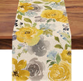 Seliem Spring Yellow Floral Flowers Table Runner, Rose Peony Watercolor Kitchen Dining Table Decor, Seasonal Summer Burlap Home Decoration Indoor Outdoor Party Supply 13 x 36 Inches