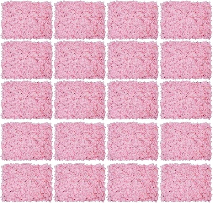 LOYALHEARTDY 20 PCS Artificial Flower Wall Panel 24" x 16" Faux Flowers Wall Decoration Light Pink Hydrangea Flower Panels Wall for Home Party Wedding Christmas Festival Photo Backgdrop Decor