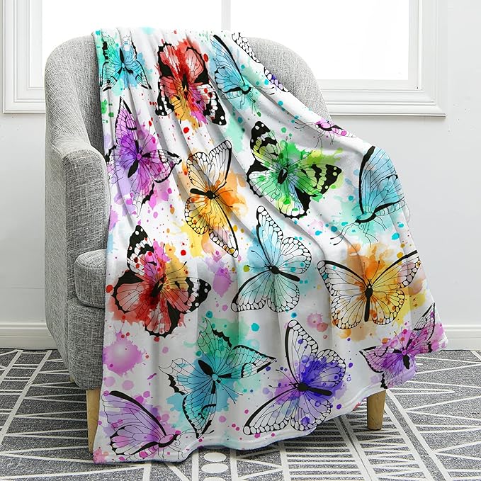 Jekeno Butterfly Throw Blanket Gifts for Women Girls, Christmas Birthday Valentines Butterfly Gifts for Butterflies Lovers Adult Kids, Colorful Blanket Decor for Home Bed Couch