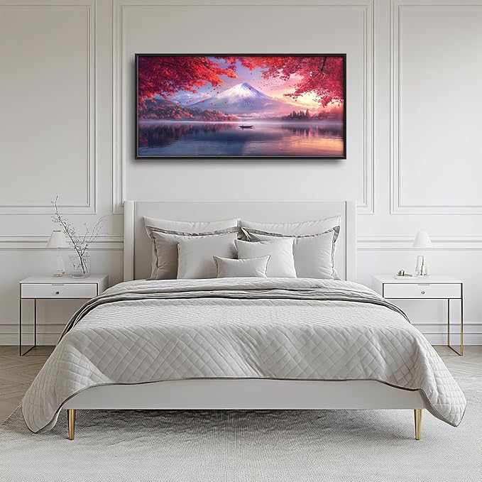 Mount fuji Wall Art Japanese Nature Large Wall Decor Mountain Lake Painting Asian Landscape Big Pictures Scenic Canvas Prints Framed Artwork Home Decorations for Bedroom Living Room office 60"x30"