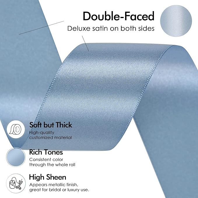 MEEDEE Dusty Blue Satin Ribbon 1-1/2 Inch Dusty Blue Ribbon Lux Double Faced Satin Ribbons by 50 Yards Polyester Satin Ribbons for Crafts, Weddings, Flower Bouquet, Holiday Decorating