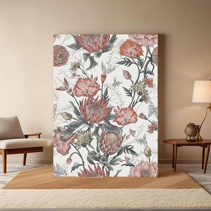 Floral Wallpaper Peel and Stick Floral Contact Paper White and Pink Vintage Wall Paper Removable Self Adhesive Vinyl Stick on Wallpaper for Bathroom Bedroom Decor 17.3in x 118in