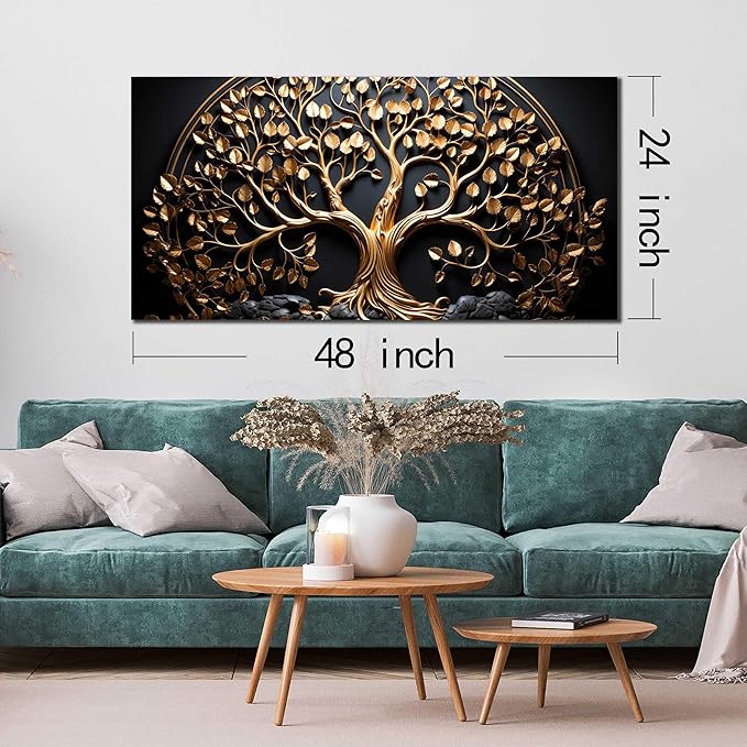 Gold Tree Wall Art for Office Gold Pictures for Wall Living Room Vintage Wall Decor Bedroom Size 24" x 48"