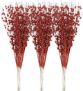 Sea Team 24-Pack Artificial Glitter Berry Stem Ornaments, Decorative Bead Sticks, Glittery Twigs, Picks, Branches for Christmas Tree, Small Vase, Holiday, Wedding, Party (17 Inches, Red)