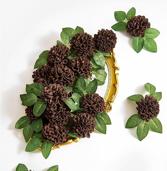 Artificial Flowers, 100pcs Artificial Rose for DIY Bouquets Arrangement, Brown Dahlia Flowers Foam Fake with Stems for Wedding Shower Party Floral Arrangements Tables Home Decorations
