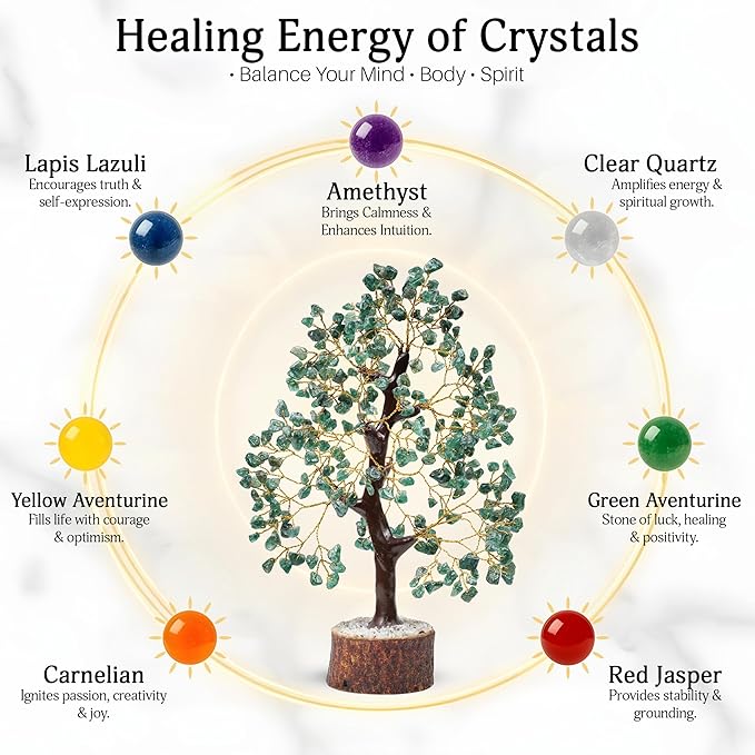 FASHIONZAADI Green Aventurine Crystal Tree, Crystals and Stones, Gem Tree, Healing Gemstones and Crystals Home Decor, Meditation Decor, Spiritual Gifts for Women, Good Luck Gift