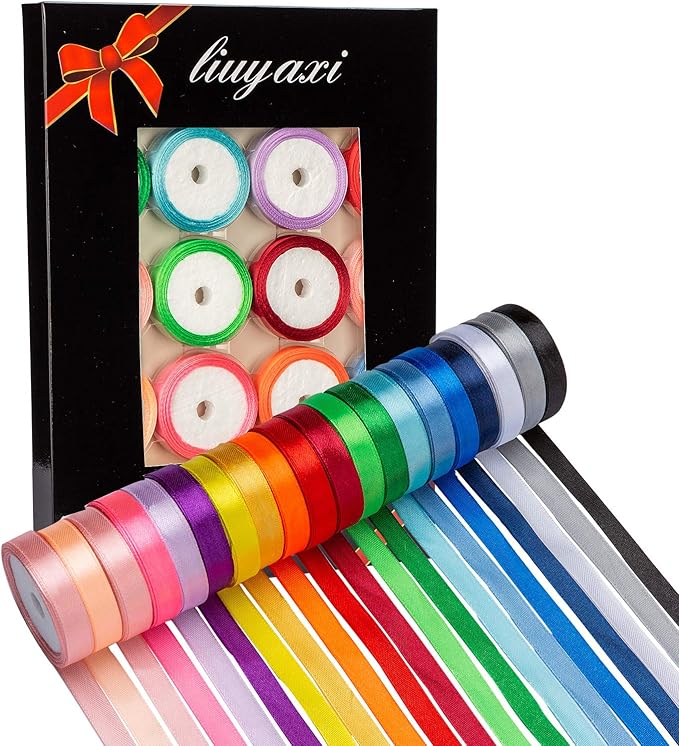 LIUYAXI 20 Colors 100 Yard Satin Ribbon Rolls, 2/5" Wide 5 Yard/Roll, Rainbow Ribbon Perfect for Gift Wrapping Crafts Hair Bows Wedding Party Decoration and More