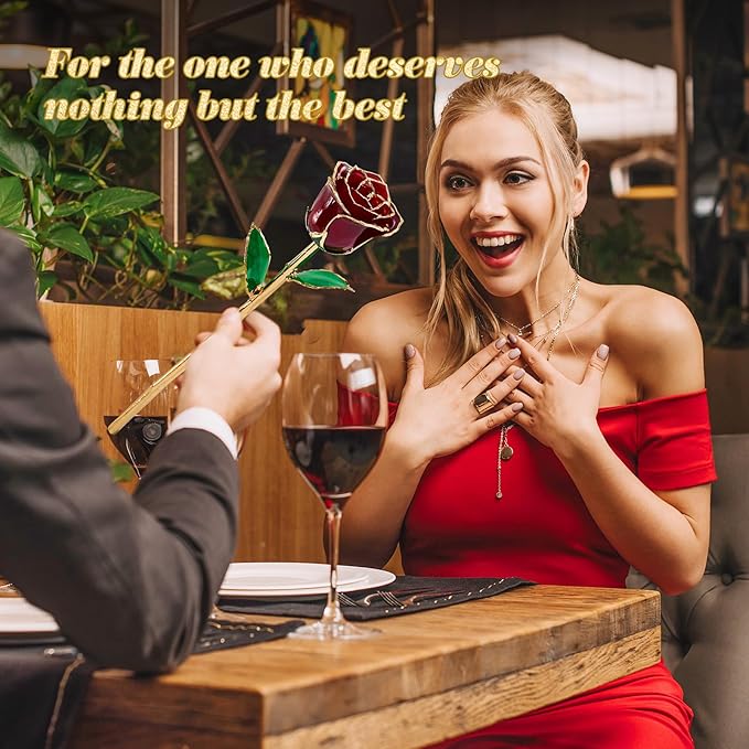 Mikasol Real 24K Gold Dipped Realistic Rose – Timeless Lifelike Bloom with Heart Puzzle Base – Romantic Gradient Red Flower Gift for Her, Wife, Girlfriend, Mom – Birthday, Anniversary, Mother’s Day