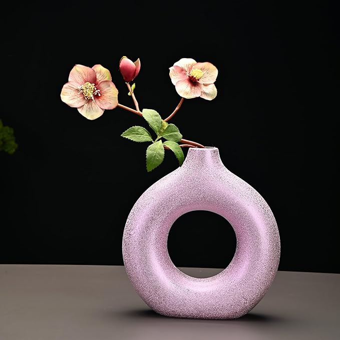 Modern Donut-Shaped Decorative Vases, Handmade Minimalist Boho ins Style, Modern Vase for Home Decor for Wedding Dinner Table Party Living Room Office Bedroom (Purple-Gold, Large)