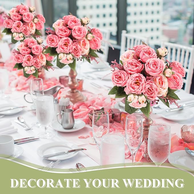 8 Bundles Artificial Peonies Flowers Boho Faux Flowers Arrangements Artificial Centerpiece Spring Bouquet Floral Wedding Decoration for Vase(Pink Color)