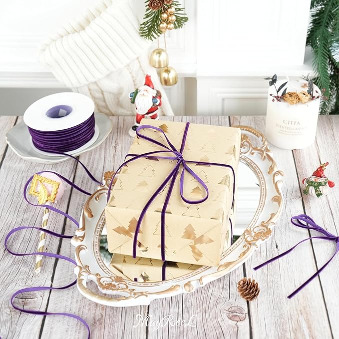 MAYREEL 1/8 Inch Purple Velvet Ribbon Thin Vintage Ribbon for Halloween Wedding Invitations Crafts Gift Wrapping Party Favor Boxes 50 Yards