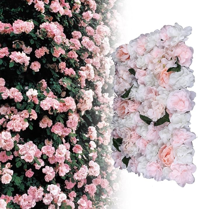 6Pcs 15.75"x 23.62x 0.79" Artificial Flower Wall Panels,Flower Wall Mat Silk Flower Panels for Outdoor Garden Backyard Fence Fence Privacy Screen and Indoor Wall Decor (6Pcs White+Pink)