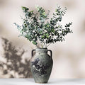 Rustic Ceramic Vase 12 Inch with 3 Artificial 22 Inch Eucalyptus Stems Antique Style for Home Decor, Vintage Inspired Vase with Greenery Stems Artificial Plants Decor in Gift Box for Room Decor