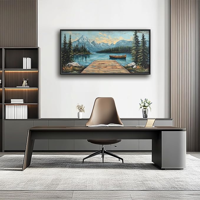 Rustic Lake Large Wall Art Forest Mountain Pictures Wall Decor Nature Landscape Big Canvas Painting Prints Framed Artwork Home Decorations Above Bed for Bedroom Living Room Dining Room 60"x30"