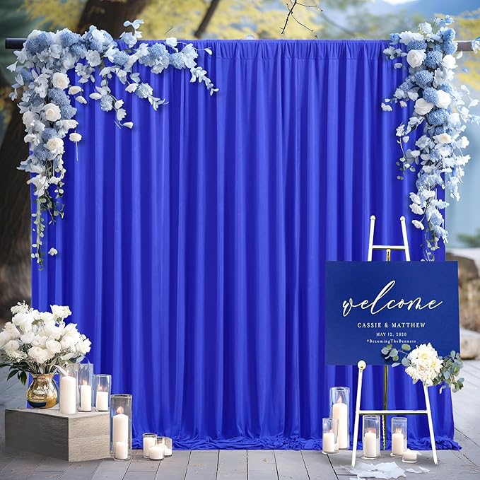 Royal Blue Backdrop Curtain 2 Panels-Wrinkle-Free Royal Blue Curtains Polyester Photography Drapes for Baby Shower Birthday Party Photo Background Backdrop Stand- 8 X10FT