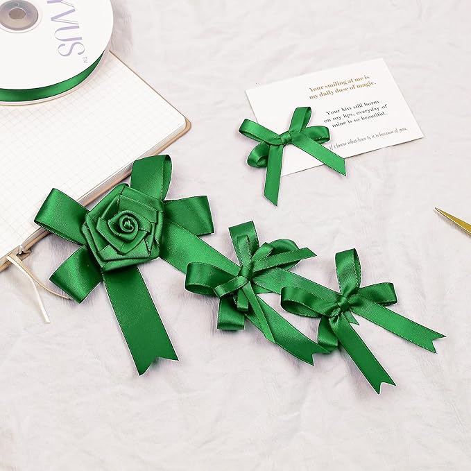 Green Satin Ribbon, Double Faced 1/2 Inch X 50 Yards Green Ribbon, Premium Satin Ribbon for Gift Wrapping, Crafts, Hair Bow Making, Sewing, Flower Bouquet, Wedding Party Decor