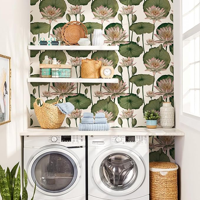 Orainege Floral Wallpaper Peel and Stick Floral Contact Paper Boho 16.9inx118.1in Lotus Flower Wallpaper Removable Self Adhesive Wall Paper for Bedroom Cabinets Decorative
