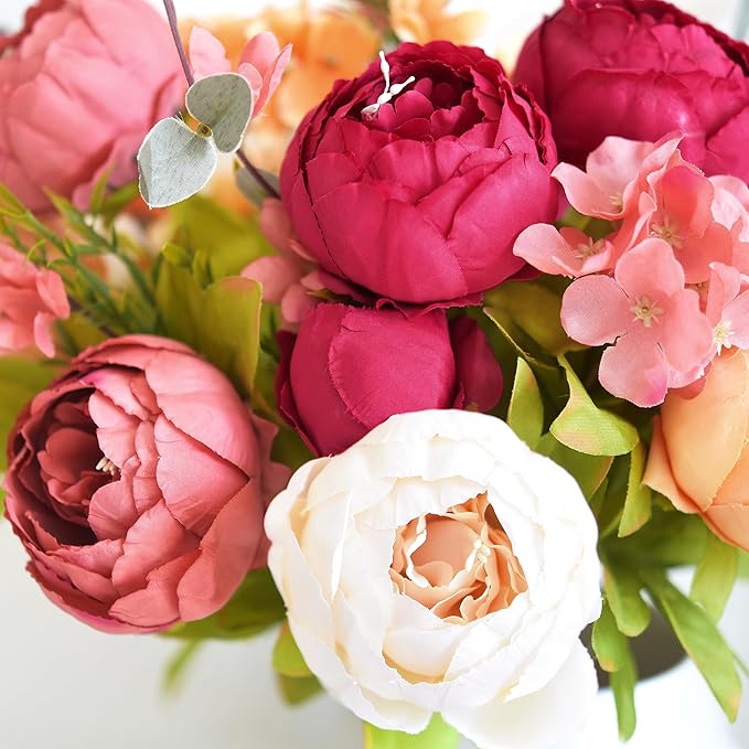 FiveSeasonStuff Vintage Artificial Peonies Silk Flowers and Hydrangeas for Wedding Bridal Home Décor – Beautiful Floral Centerpiece Arrangement Decoration with 2 Bouquets (Country Delightful)
