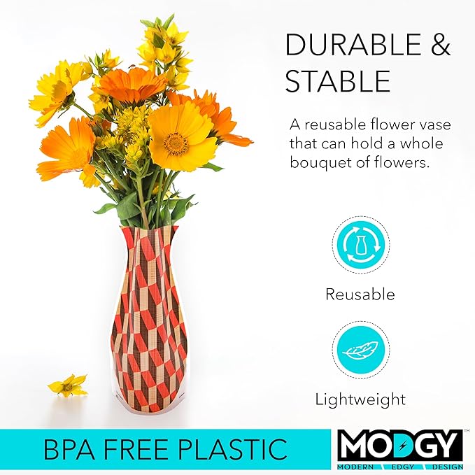 MODGY Expandable Flower Vase Plastic Decorative Modern Vases for Flowers Centerpieces Dining Table Decor Living Room Bathroom Wedding Office, Brickbrack Myvaz Multicolor