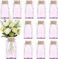Vintage Glass Flower Vase，12 Pack Farmhouse Purple Glass Centerpiece Vases Mason Jars for Weddings, Parties & Home Decor Bulk (12, Purple)