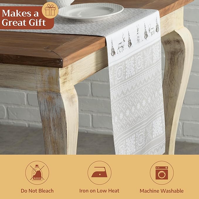 Maison d' Hermine Table Runner 100% Cotton Double Layer Table Runners 108 inches Long for Thanksgiving Christmas Decorations Home Kitchen Dining Party Wedding (Cozy Christmas, 14.5" x 108")