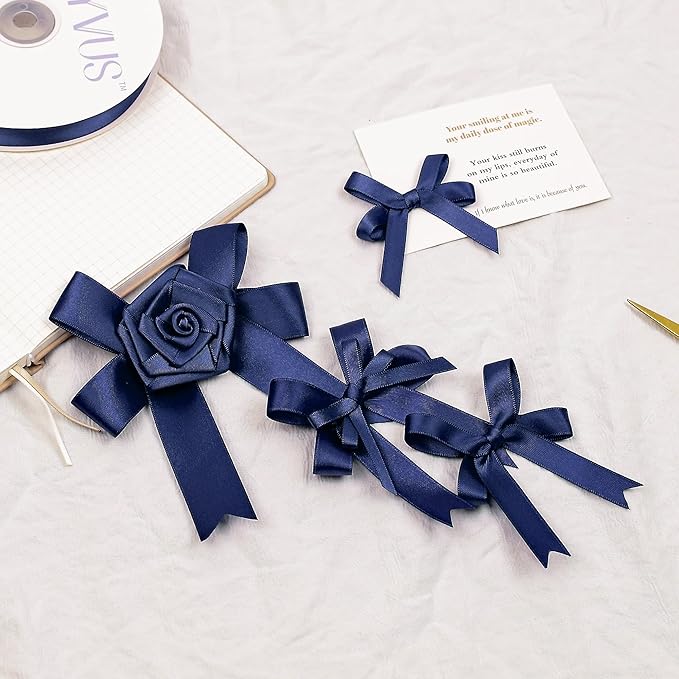 Navy Blue Satin Ribbon, Double Faced 1/4 Inch X 50 Yards Navy Blue Ribbon, Premium Satin Ribbon for Gift Wrapping, Crafts, Hair Bow Making, Sewing, Flower Bouquet, Wedding Party Decor