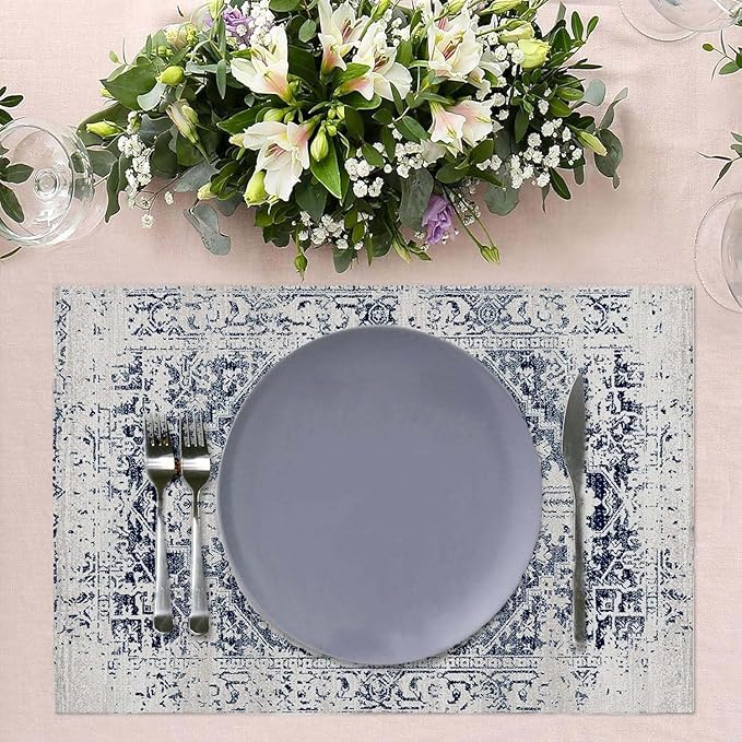 Placemats Set of 4 Vintage Boho Ethnic Carpet Place Mats Washable Table Dinner Mats Linen Table Mats for Kitchen Dining Party Home Kitchen Decor 12x18 Inch