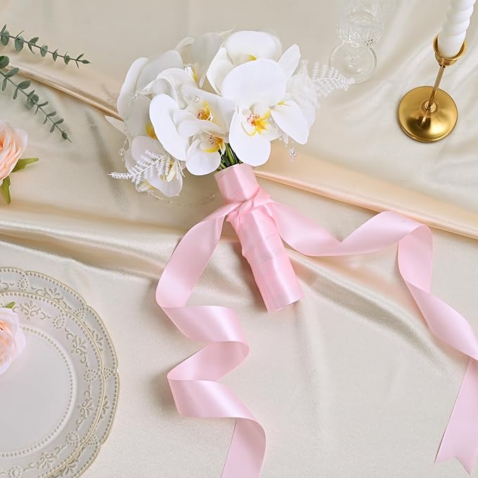 Double Face Lt.Pink Satin Ribbon 1-1/2 inch X 50 Yards Polyester Lt.Pink Ribbon for Gift Wrapping Very Suitable for Weddings Party Hair Bow Invitation Decorations and More