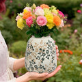 Vintage Ceramic Flower Mini Vase Home Decor - Tabletop Rustic Vase for Decor Living Room Bookshelf Office Kitchen Cottage, White Vases for Bouquet, Chinoiserie | Grand Millennial | 6.1inch