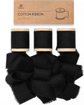 Vitalizart Black Ribbon 1-1/2" x 15 Yd 100% Cotton Handmade Frayed Fringe Fabric Ribbons for Gift Wrapping Wedding Invites Bridal Shower Bouquets Christmas Decorations