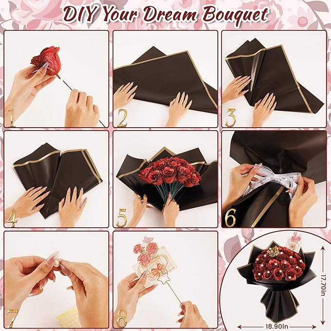 25 Pcs Red Glitter Roses Bouquet,DIY Artificial Bouquet of Shiny Red Faux Rose Flowers Bouquet with Stem Pearl Crown for Wedding Bouquet Centerpiece Floral Arrangement Bride Shower Party Home Decor