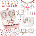 YJK Charm Bracelet Making Kit, 5-12 Year Old Girl Birthday Gifts, 133 Pcs DIY Beaded Jewelry Making Kit with Jewelry Box, Creative Crafts for Girls, Charm Necklace Making kit for Girls (Red & Pink)