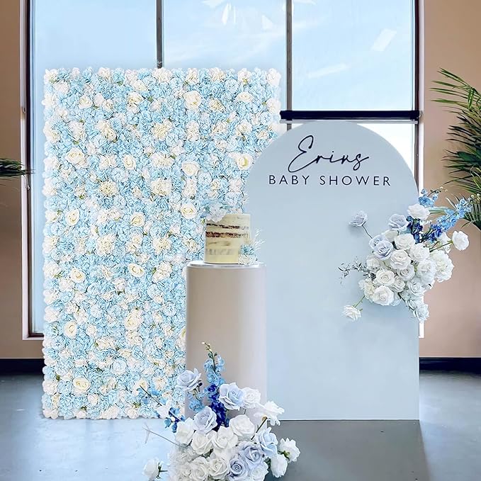 Blue Backdrop Artificial Flower Wall: 12 Packs 15x15 Inches Photo Backdrop Panels Silk Flower Wall for Wedding Party Baby Bridal Shower