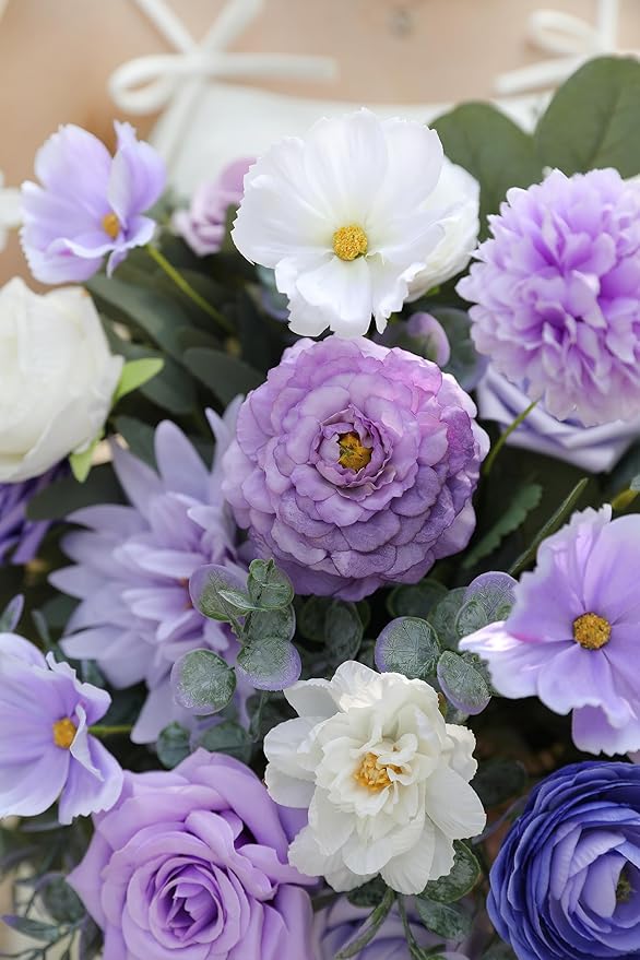 YYHUAWU Artificial Flowers Combo Set Purple Fake Flower Leaf Box with Stems for DIY Wedding Bouquets Centerpieces Flower Arrangements Decorations Baby Shower Party Home Decorations